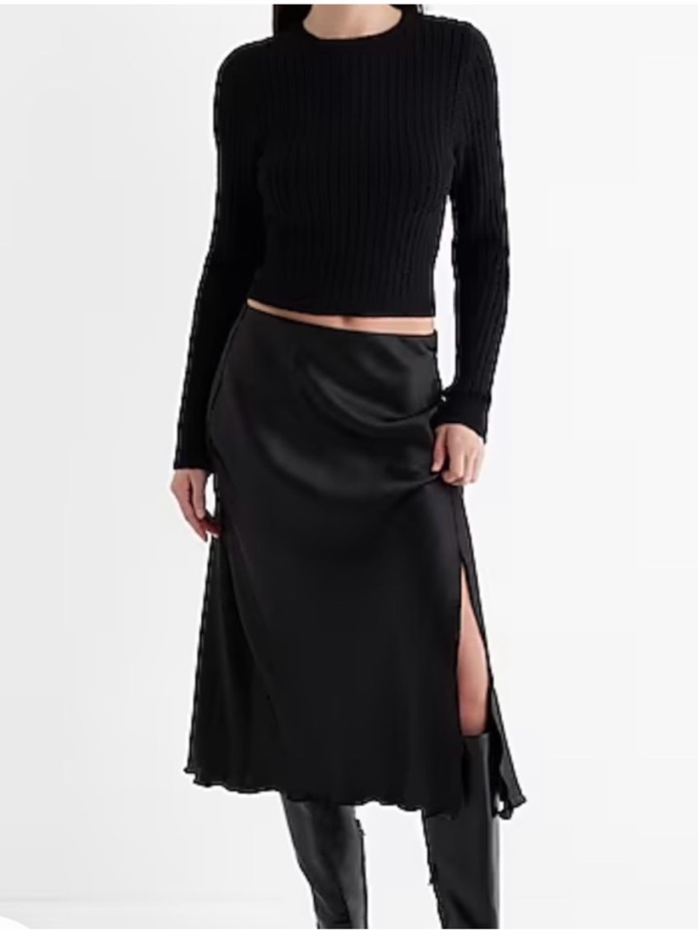 Express High Waisted Satin Side Slit Midi Skirt - XLarge